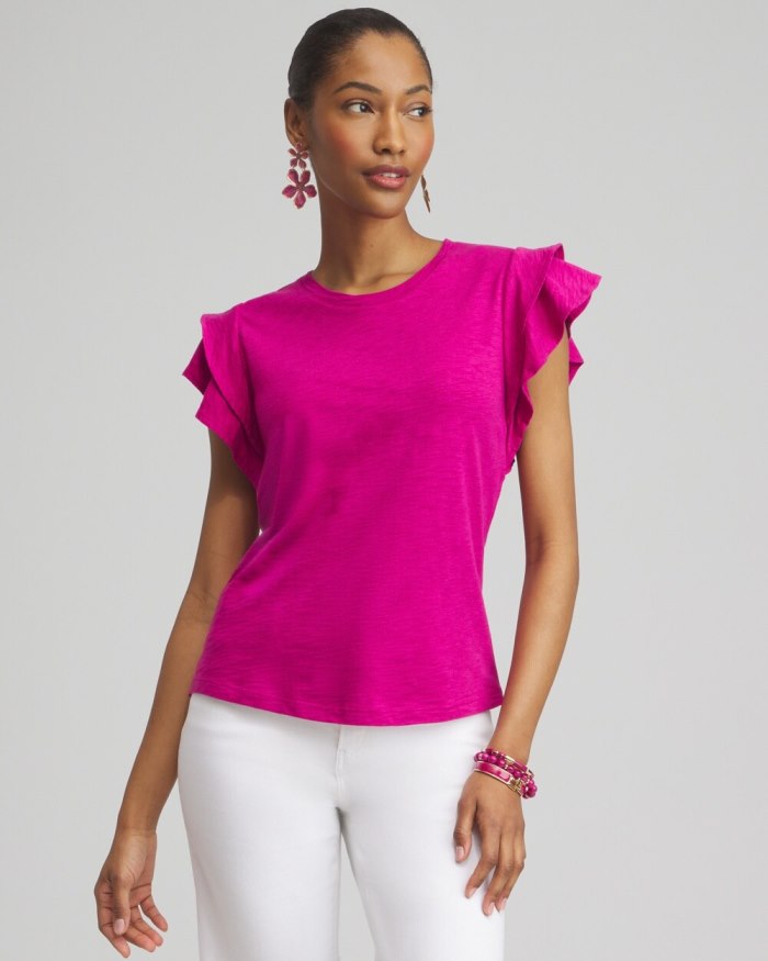 Women's Flutter Cap Sleeve Tee - Magenta Rose - Click Image to Close