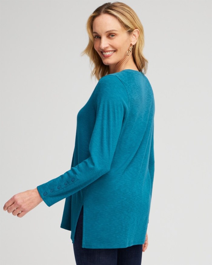 Women's Button Detail V-neck Tunic - Moonlit Teal