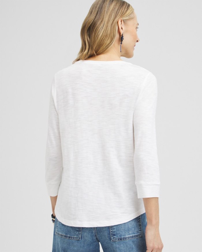 Women's Embroidered 3/4 Sleeve Tee - Alabaster