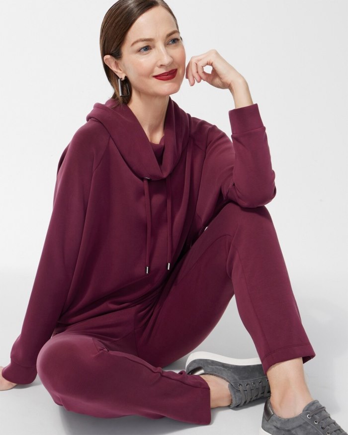 Women's Zenergy Sueded Scuba Cowl Neck Pullover - Deep Merlot