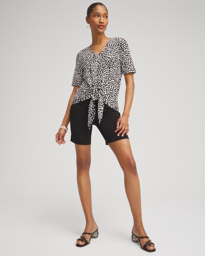 Women's Squares Abstract Tie-Front Top - Black