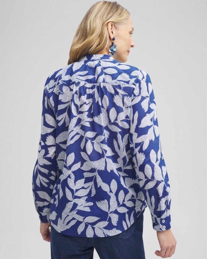 Women's Cotton Leaf Print Shirt - Evening Eclipse