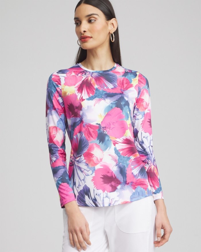 Women's Zenergy UPF Knit Floral Tee - Magenta Rose - Click Image to Close