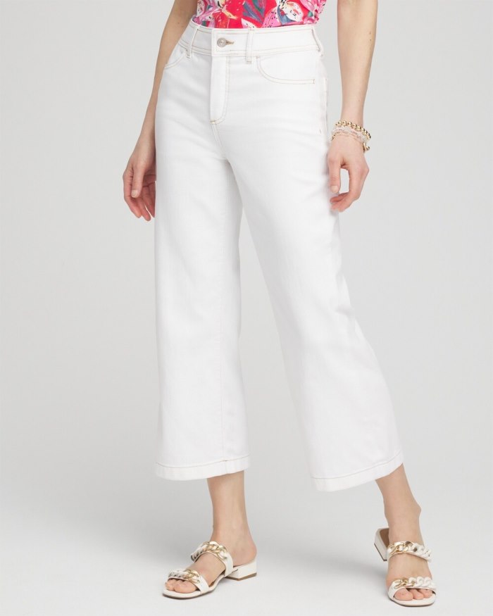 Women's Cropped Seeded Wide Leg Denim - Alabaster