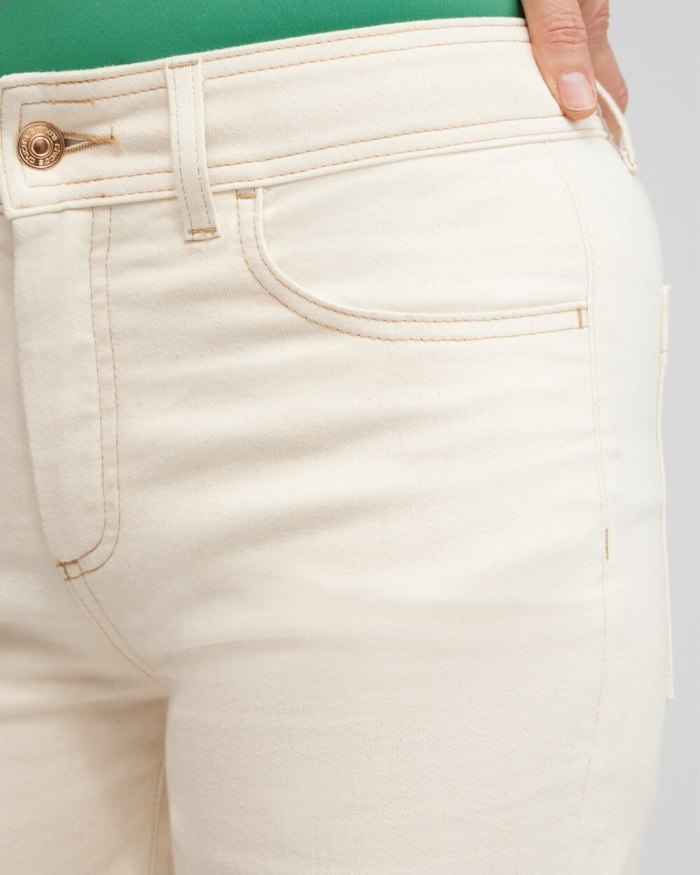 Women's Cropped Seeded Wide Leg Denim - Alabaster