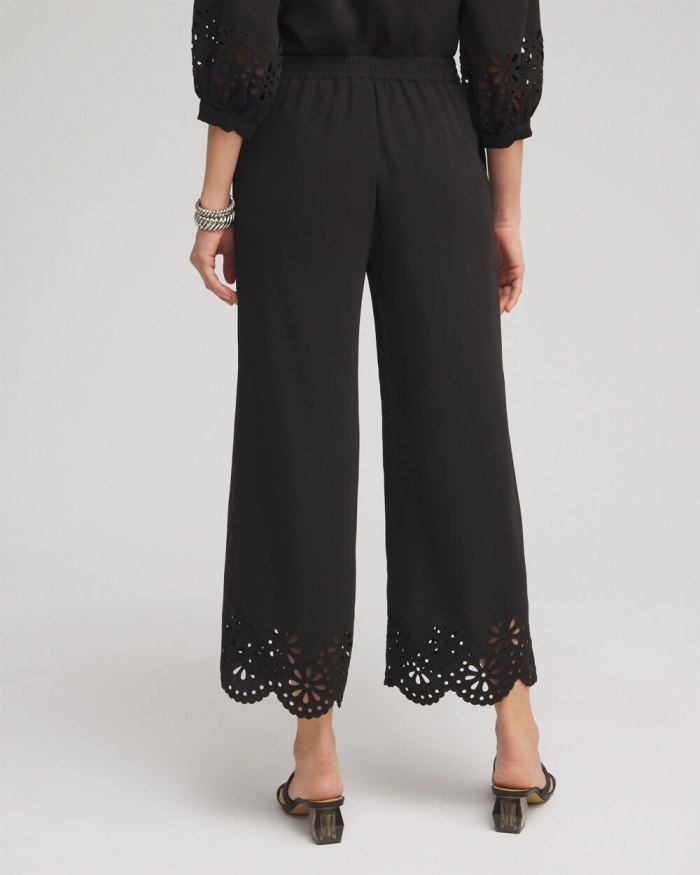 Women's Satin Eyelet Hem Culottes - Black