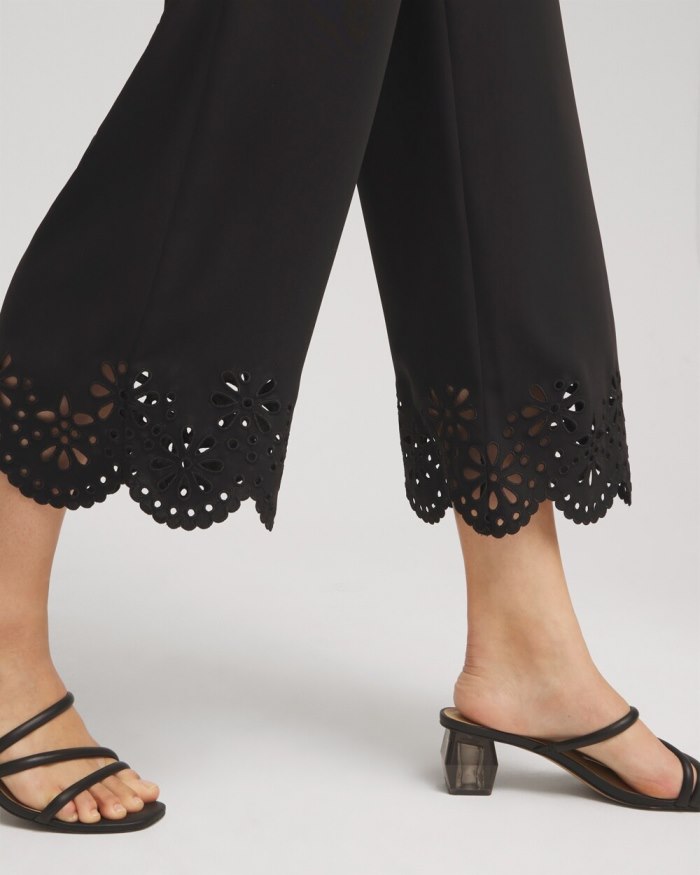 Women's Satin Eyelet Hem Culottes - Black