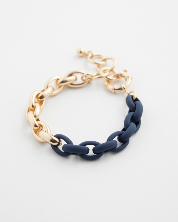 Women's Navy & Gold Tone Link Bracelet - Navy - Click Image to Close