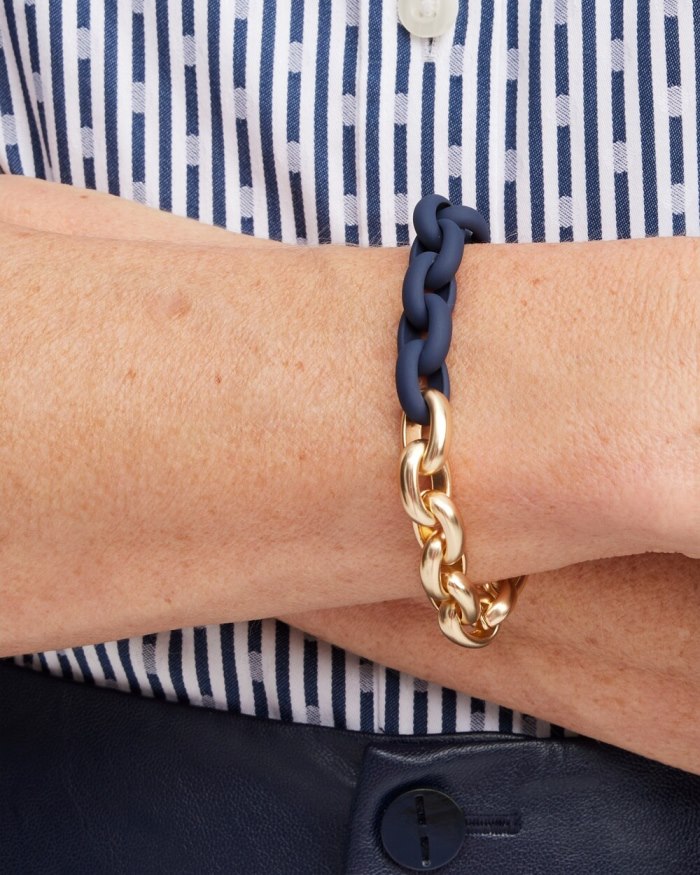 Women's Navy & Gold Tone Link Bracelet - Navy