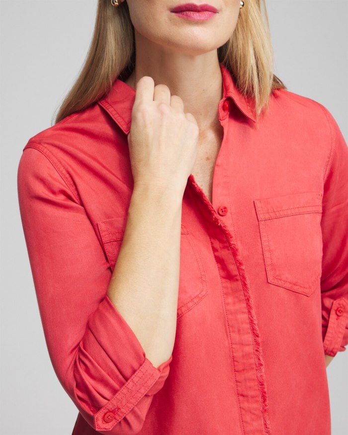 Women's Twill Fringe Hem Shirt - Alabaster