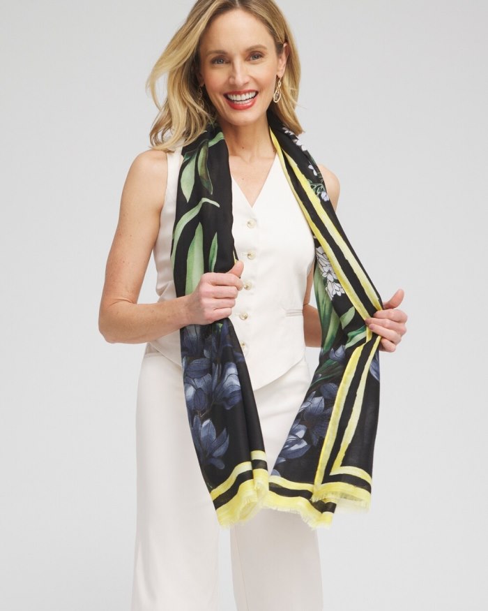 Women's Floral Oblong Scarf - Black