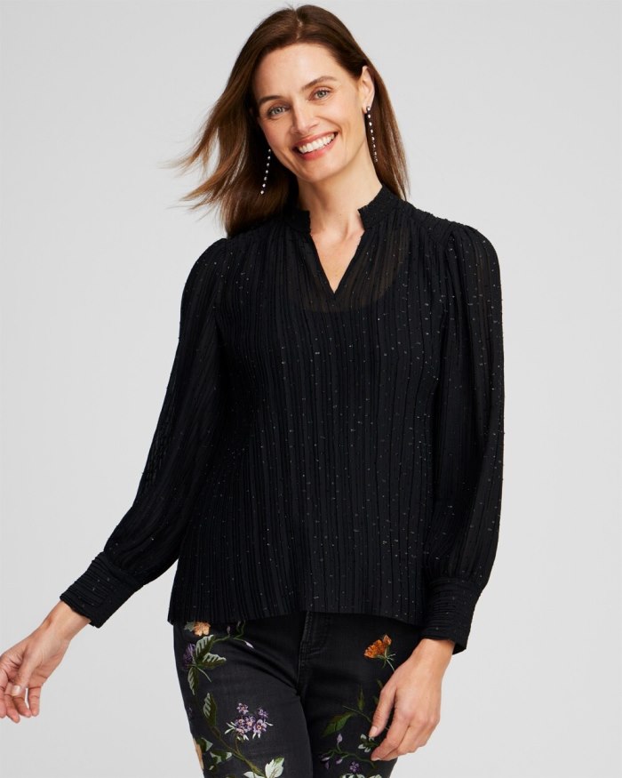 Women's Pleated Blouse - Black - Click Image to Close