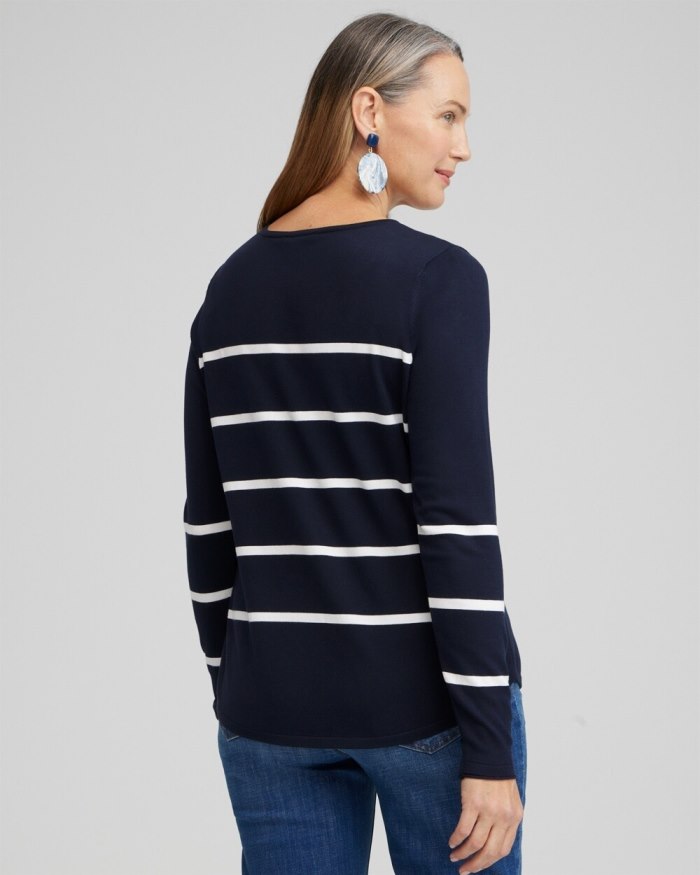 Women's Spun Rayon Stripe V-neck Pullover - Classic Navy