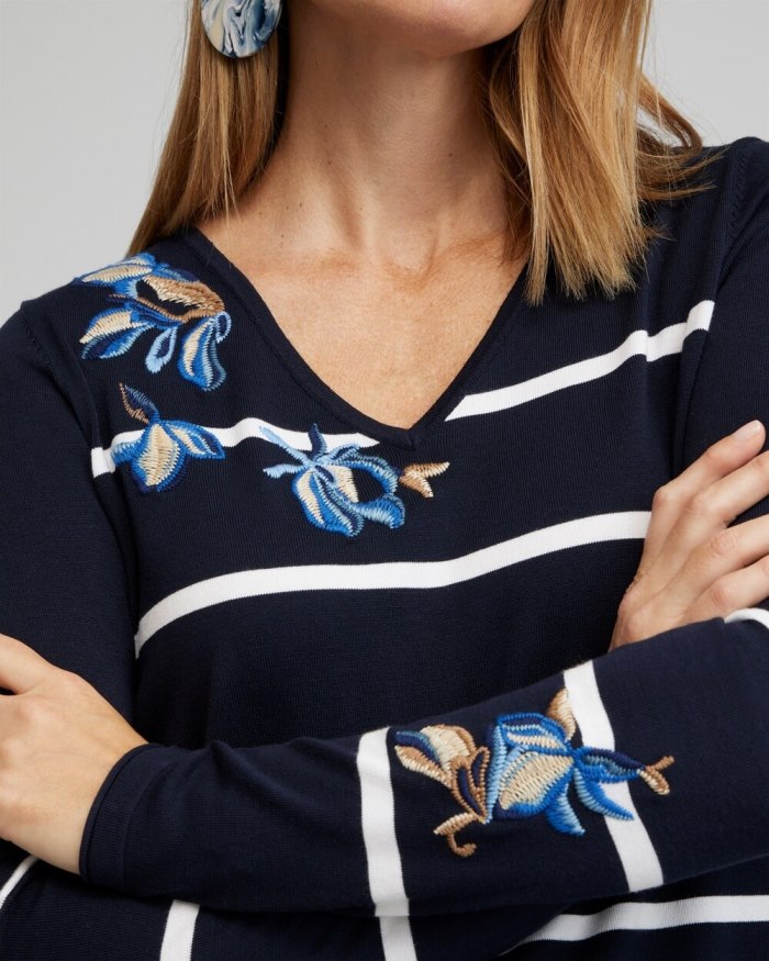 Women's Spun Rayon Stripe V-neck Pullover - Classic Navy