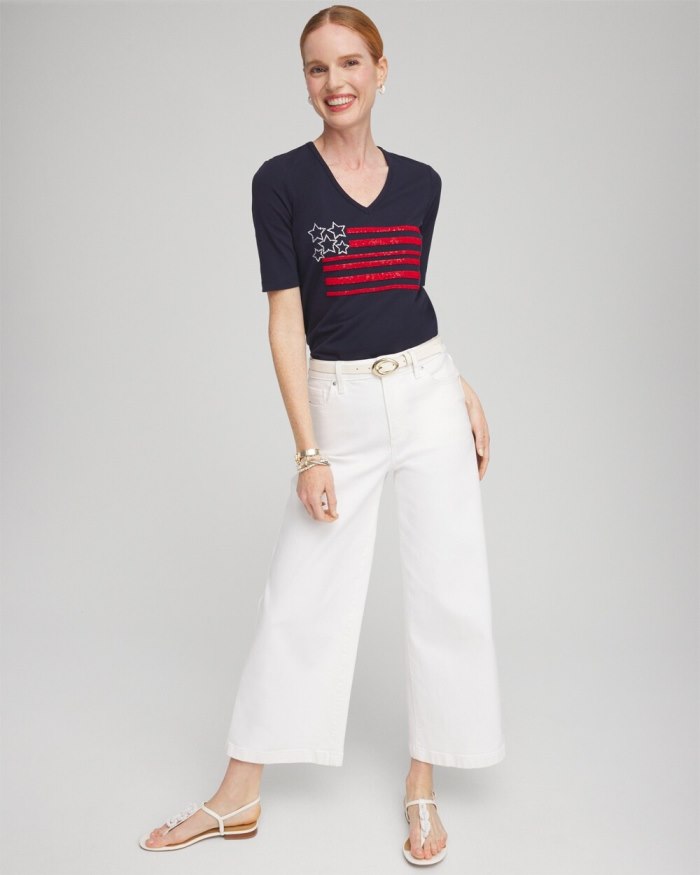 Women's Embellished Flag Tee - Classic Navy