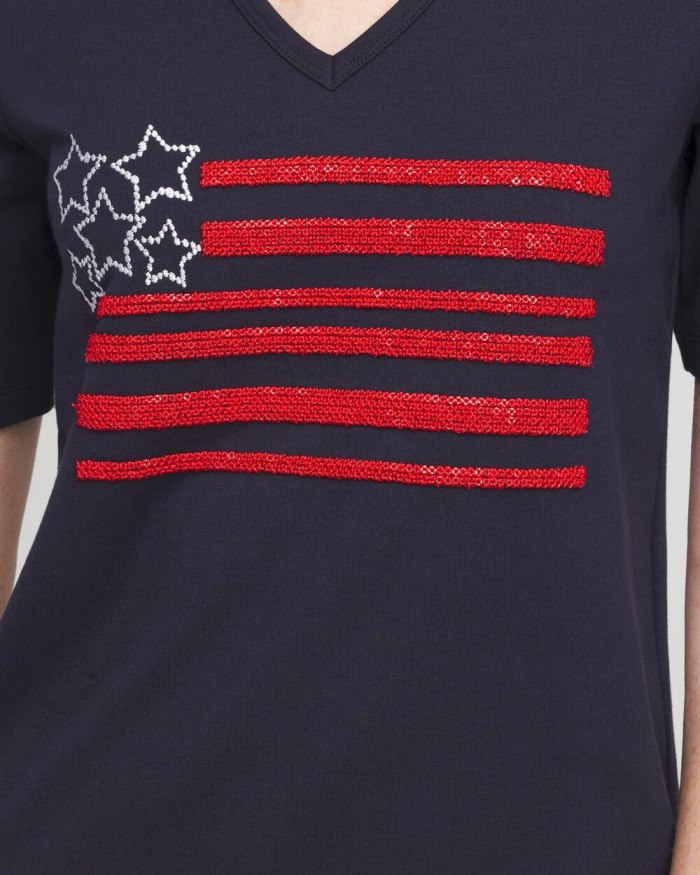 Women's Embellished Flag Tee - Classic Navy