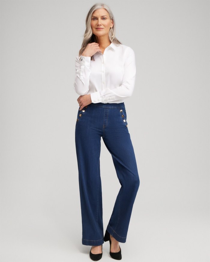 Women's Pull-on Wide Leg Jeans - Kaspian Indigo