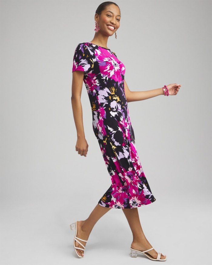 Women's Travelers Floral Cap Sleeve Midi Dress - Magenta Rose