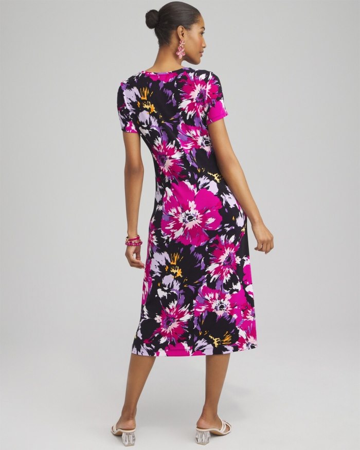 Women's Travelers Floral Cap Sleeve Midi Dress - Magenta Rose