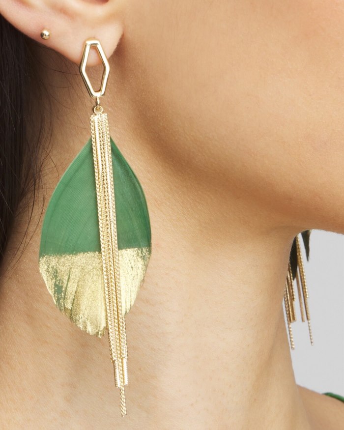 Women's No Droop Green Fringe Earrings - Verdant Green