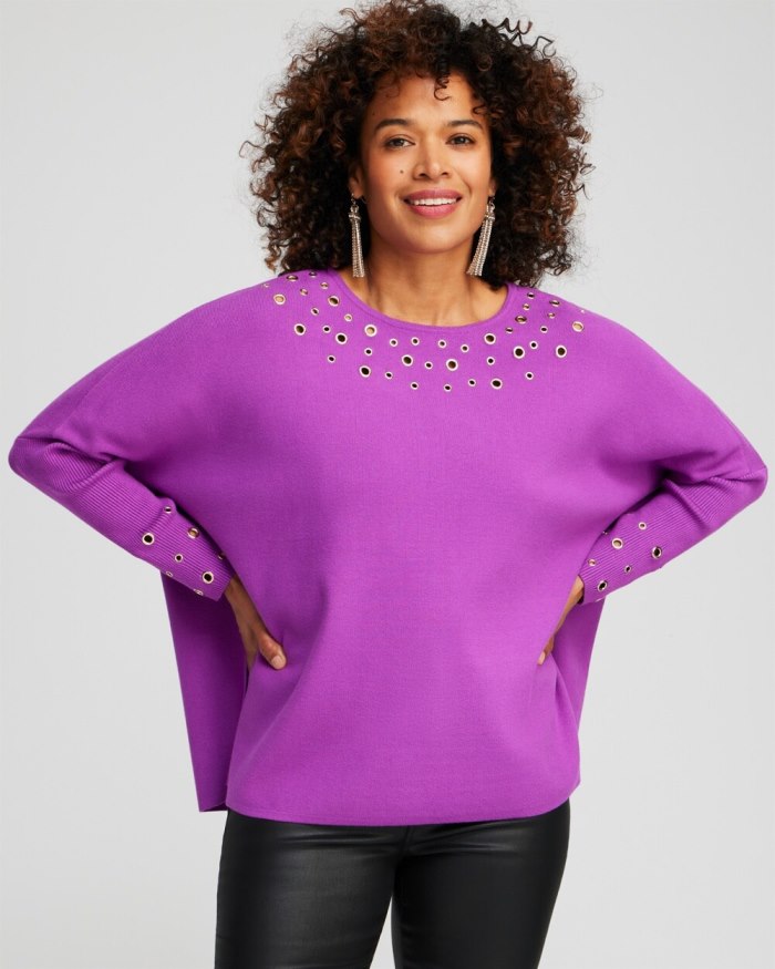 Women's Grommet Detail Sweater Poncho - Vivid Viola