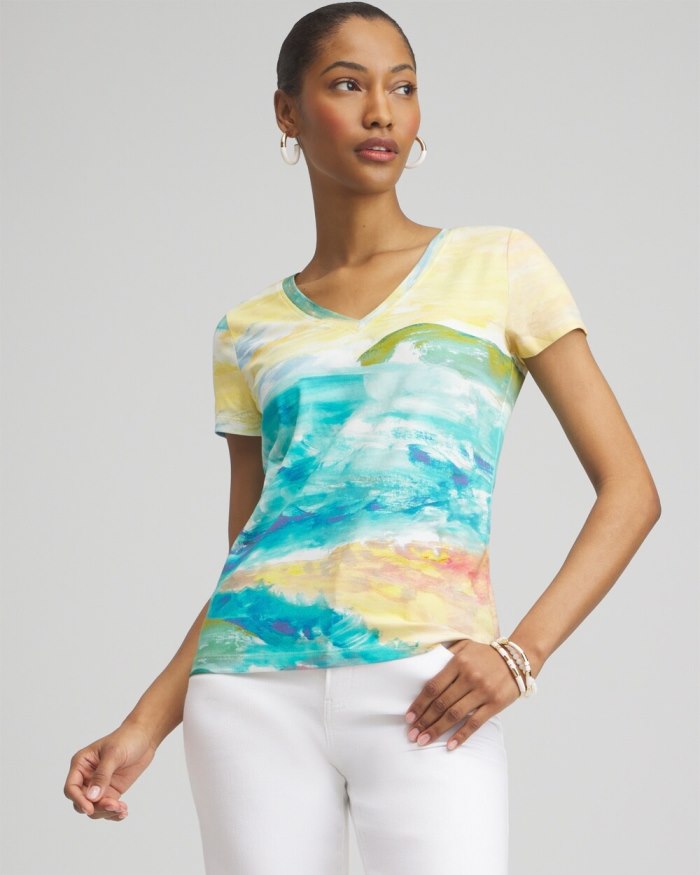 Women's Watercolor V-neck Perfect Tee - Verdant Green - Click Image to Close