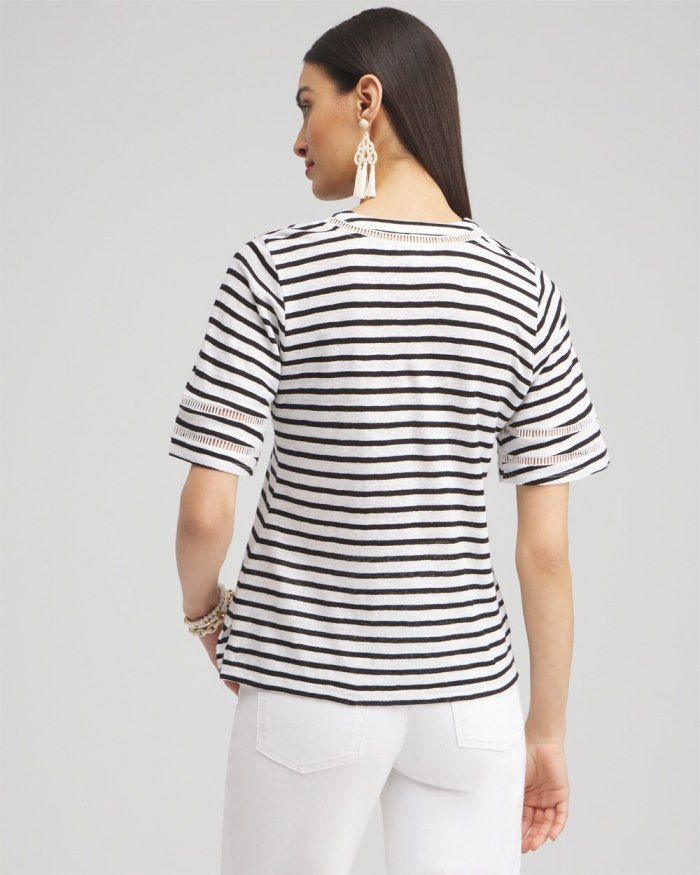 Women's Linen Stripe Ladder Lace Tee - Alabaster