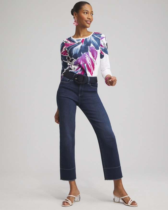 Women's Floral 3/4 Sleeve Button Tee - Classic Navy