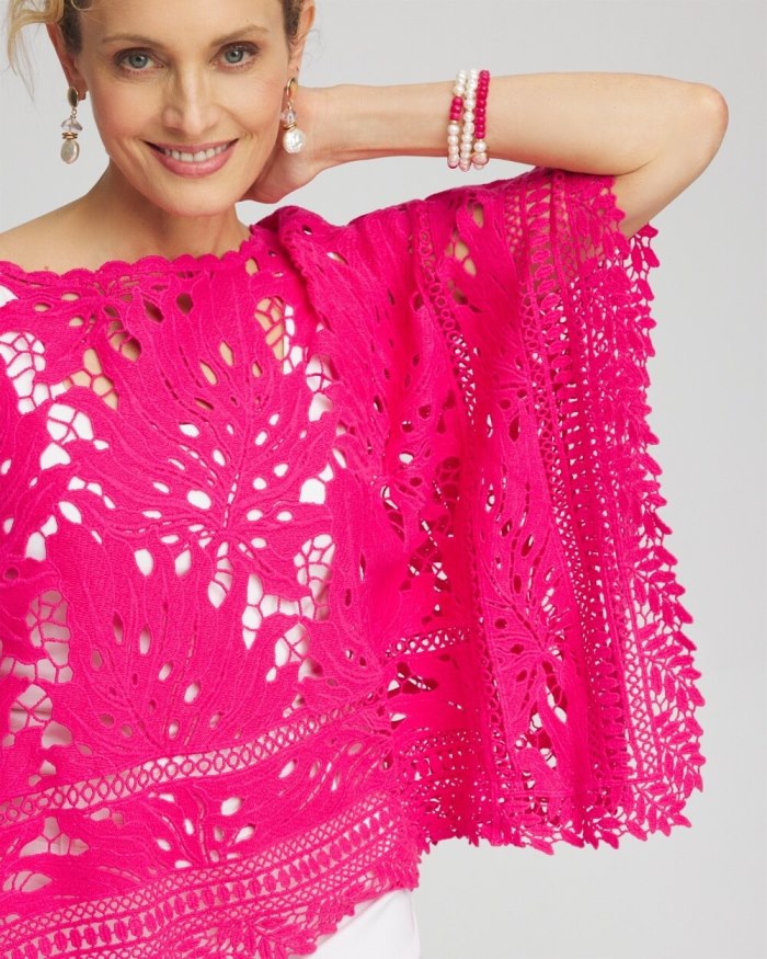 Women's Lace Crochet Poncho - PINK BROMELIAD