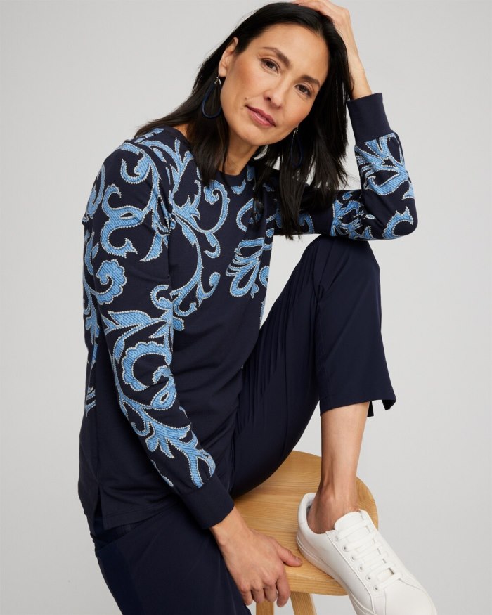 Women's Zenergy Scroll Print Pullover - Classic Navy