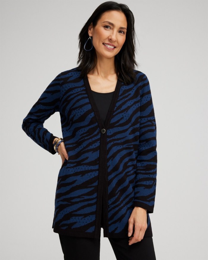 Women's Double Knit Zebra Print Cardigan - Azores Blue