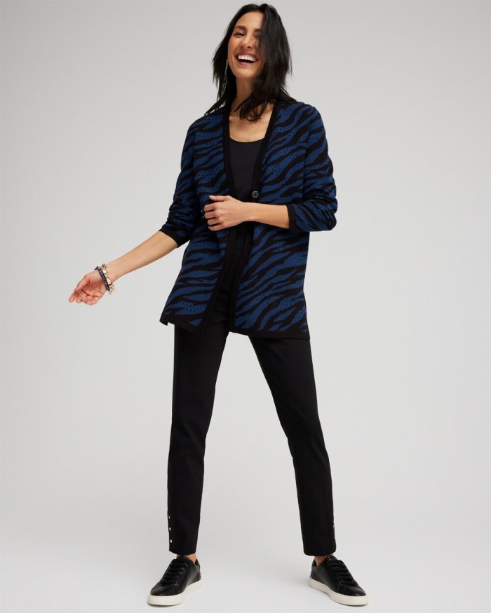 Women's Double Knit Zebra Print Cardigan - Azores Blue