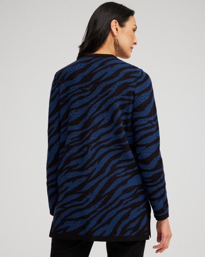 Women's Double Knit Zebra Print Cardigan - Azores Blue