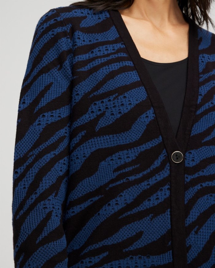 Women's Double Knit Zebra Print Cardigan - Azores Blue