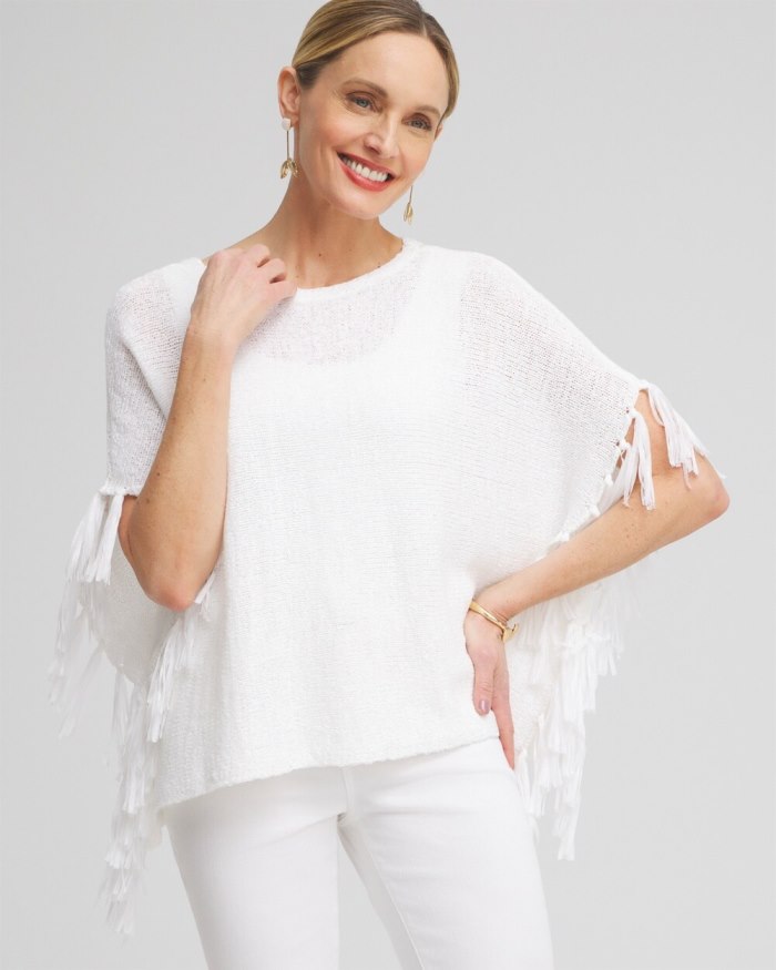 Women's Fringe Knit Poncho - Alabaster