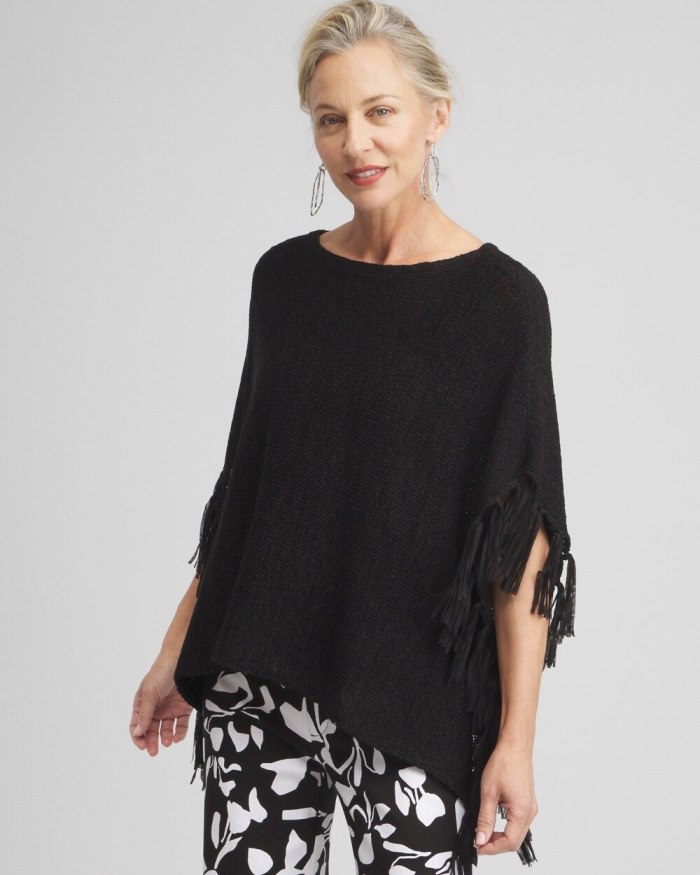 Women's Fringe Knit Poncho - Alabaster