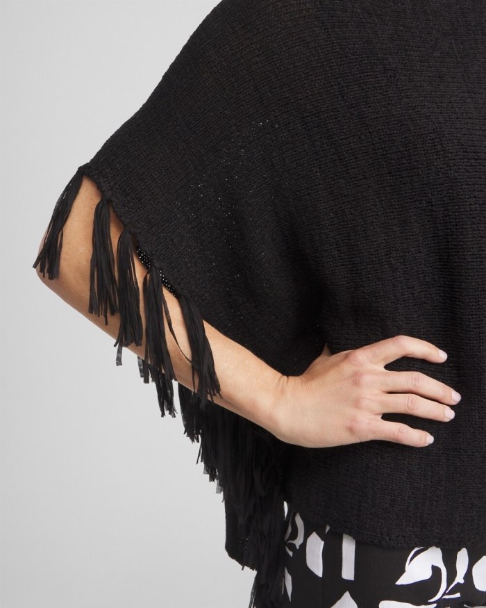 Women's Fringe Knit Poncho - Alabaster