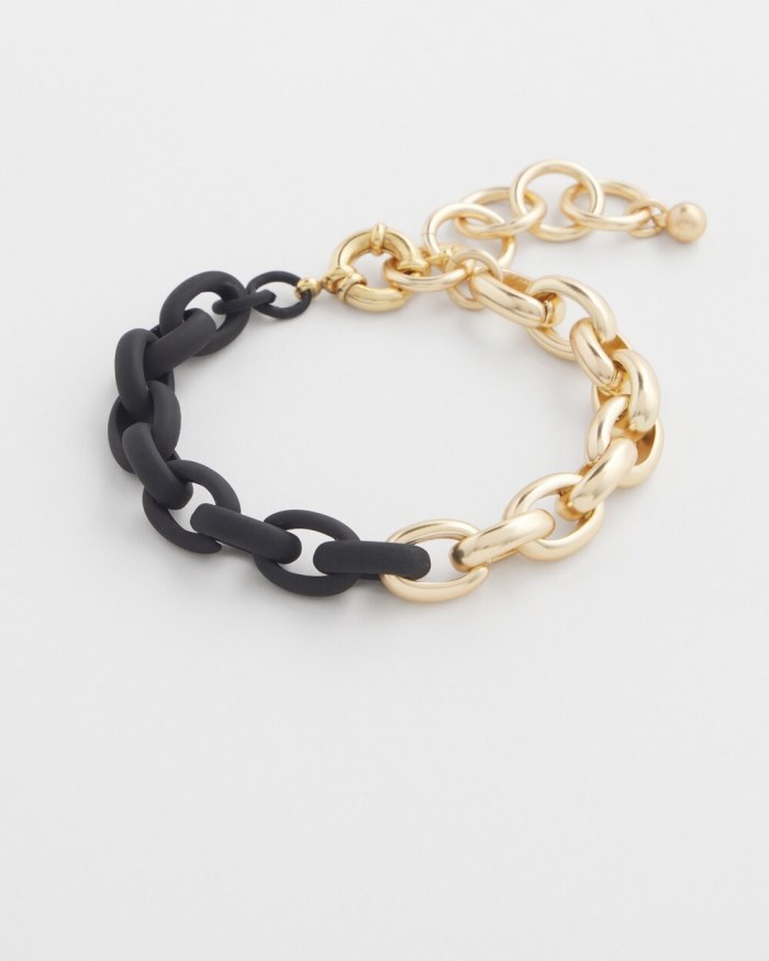 Women's Black Two Tone Link Bracelet - Black - Click Image to Close