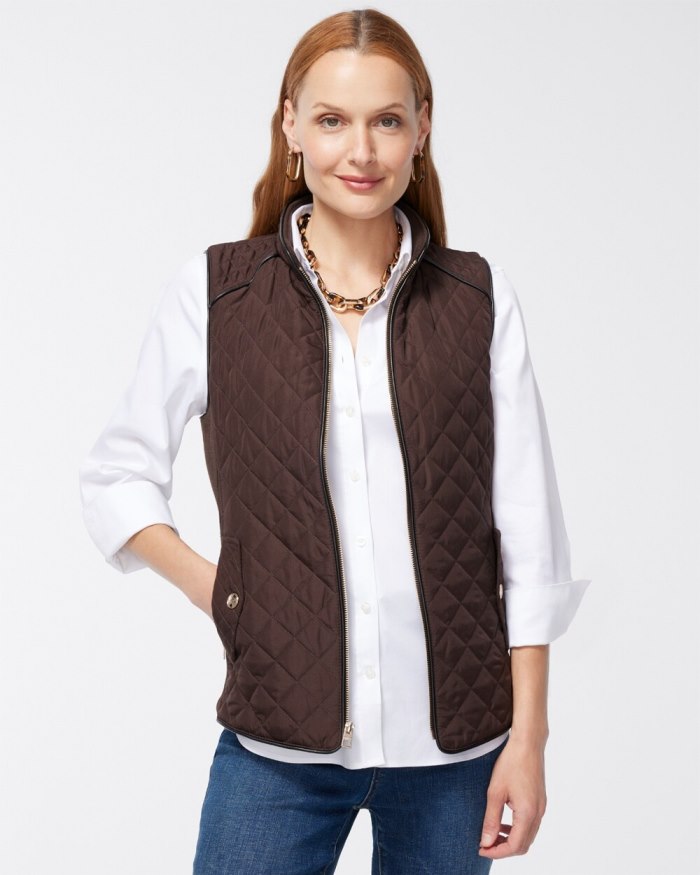 Women's Rib Trim Quilted Vest - Cocoa Bean