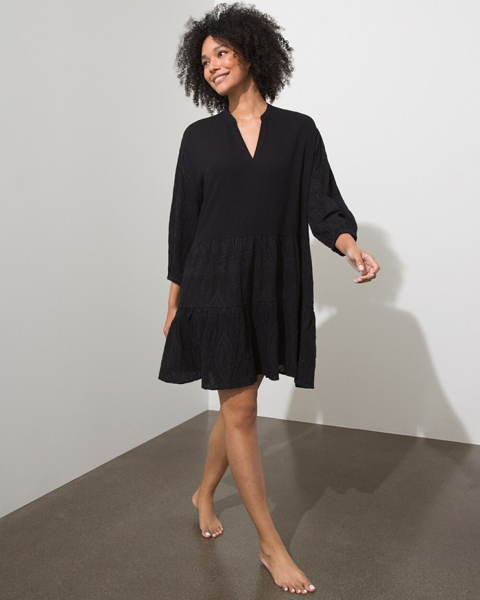 Women's Embroidered Eyelet Coverup - Black