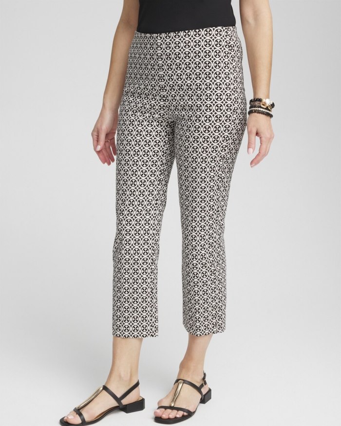 Women's Juliet Tile Print Straight Cropped Pants - Black/Alabaster - Click Image to Close