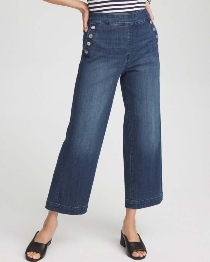 Women's Pull-On Wide Leg Ankle Jeans - Redwood Indigo