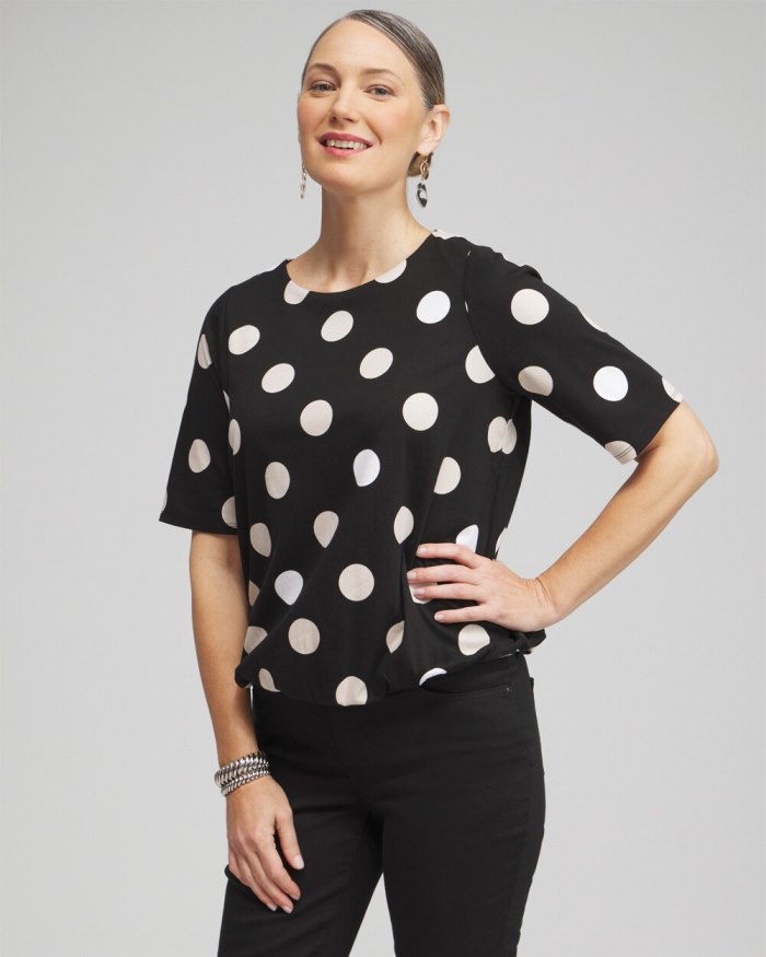 Women's Polka Dot Bubble Hem Top - Black - Click Image to Close