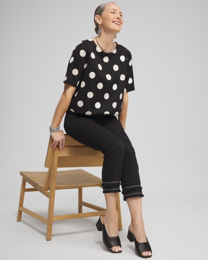 Women's Polka Dot Bubble Hem Top - Black