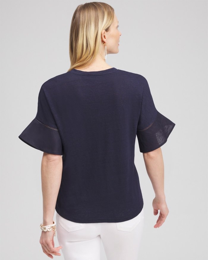 Women's Leaf Linen Blend Flutter Sleeve Top - Classic Navy