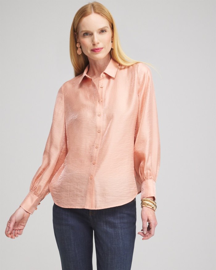 Women's Shimmery Long Sleeve Shirt - Pink Clay - Click Image to Close