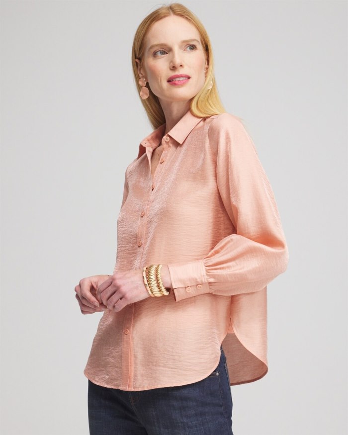 Women's Shimmery Long Sleeve Shirt - Pink Clay