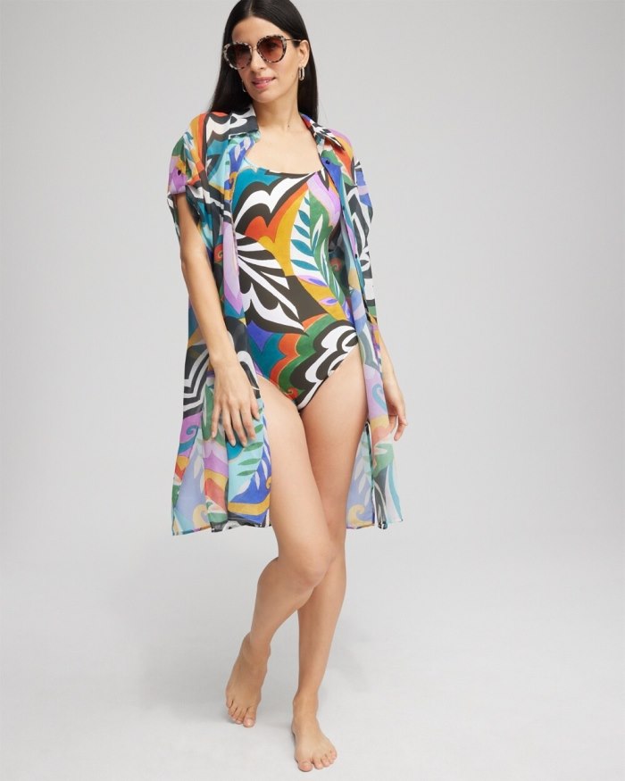 Women's Print Square Neck One Piece Swimsuit - Multi