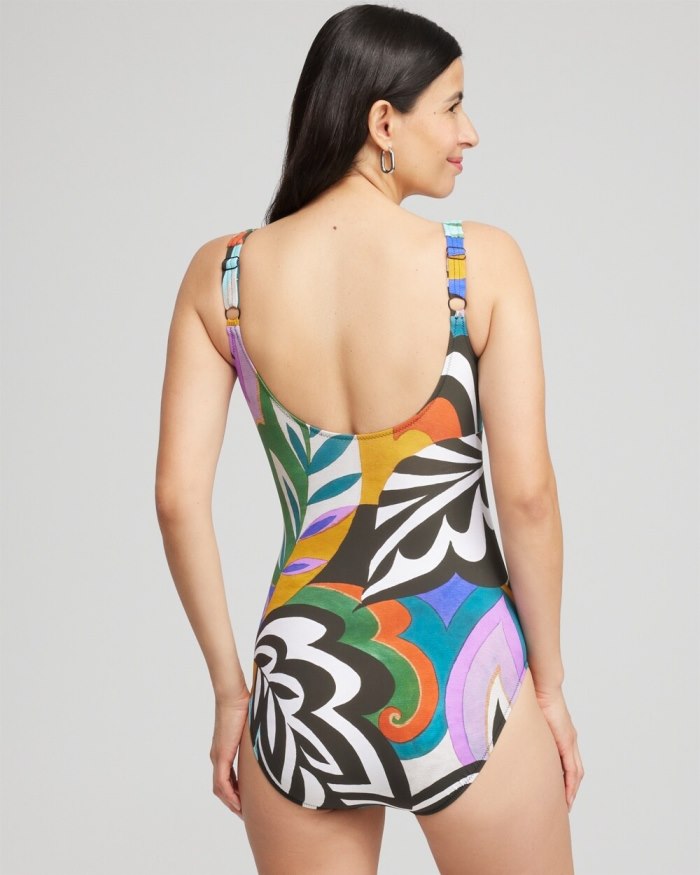 Women's Print Square Neck One Piece Swimsuit - Multi