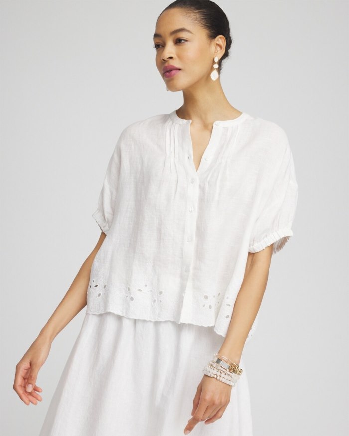 Women's Pintuck Dolman Sleeve Linen Shirt - Alabaster - Click Image to Close